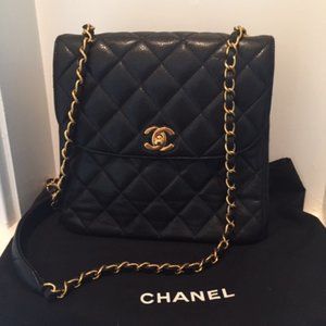 Chanel black caviar flap bag vintage 1997